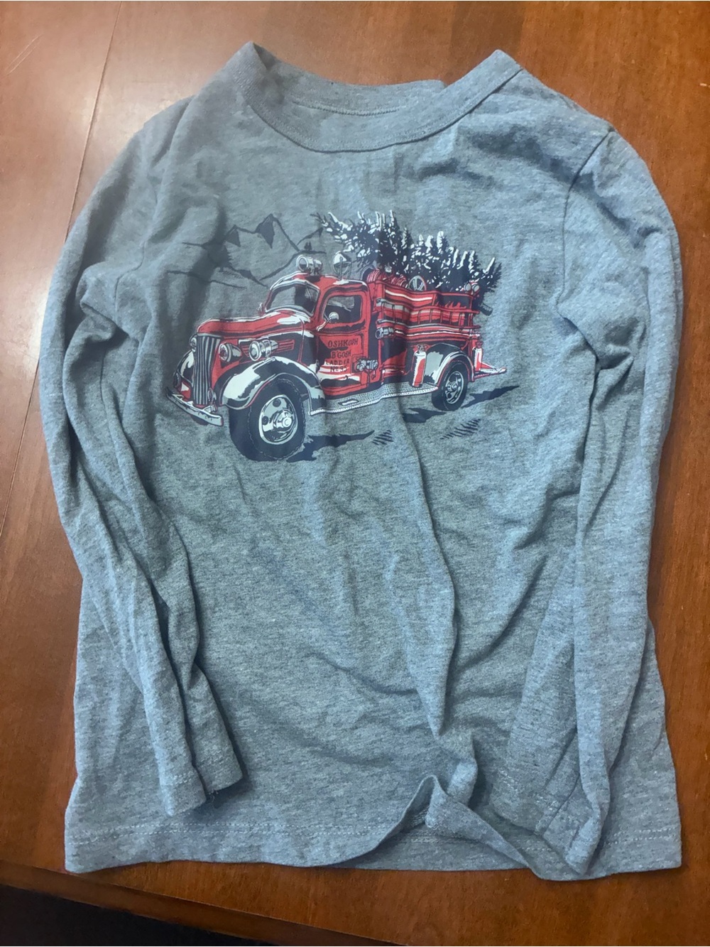 OshKosh B'gosh Gray Long-Sleeve Tee with Red Truck Graphic